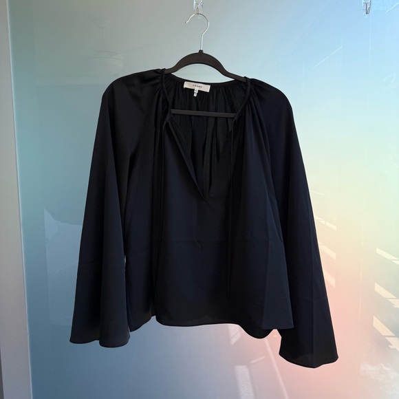 Frame Black Satin Long Sleeve V Neck Blouse - Picture 2 of 4